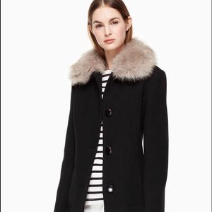 Kate Spade Faux Fur Collar Twill Wool Coat in S/P